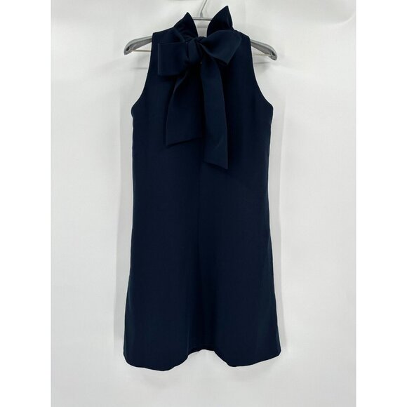 Tuckernuck Navy Blue Blythe Dress M Sleeveless Ruffle Collar Bow Cocktail Party - Picture 3 of 7